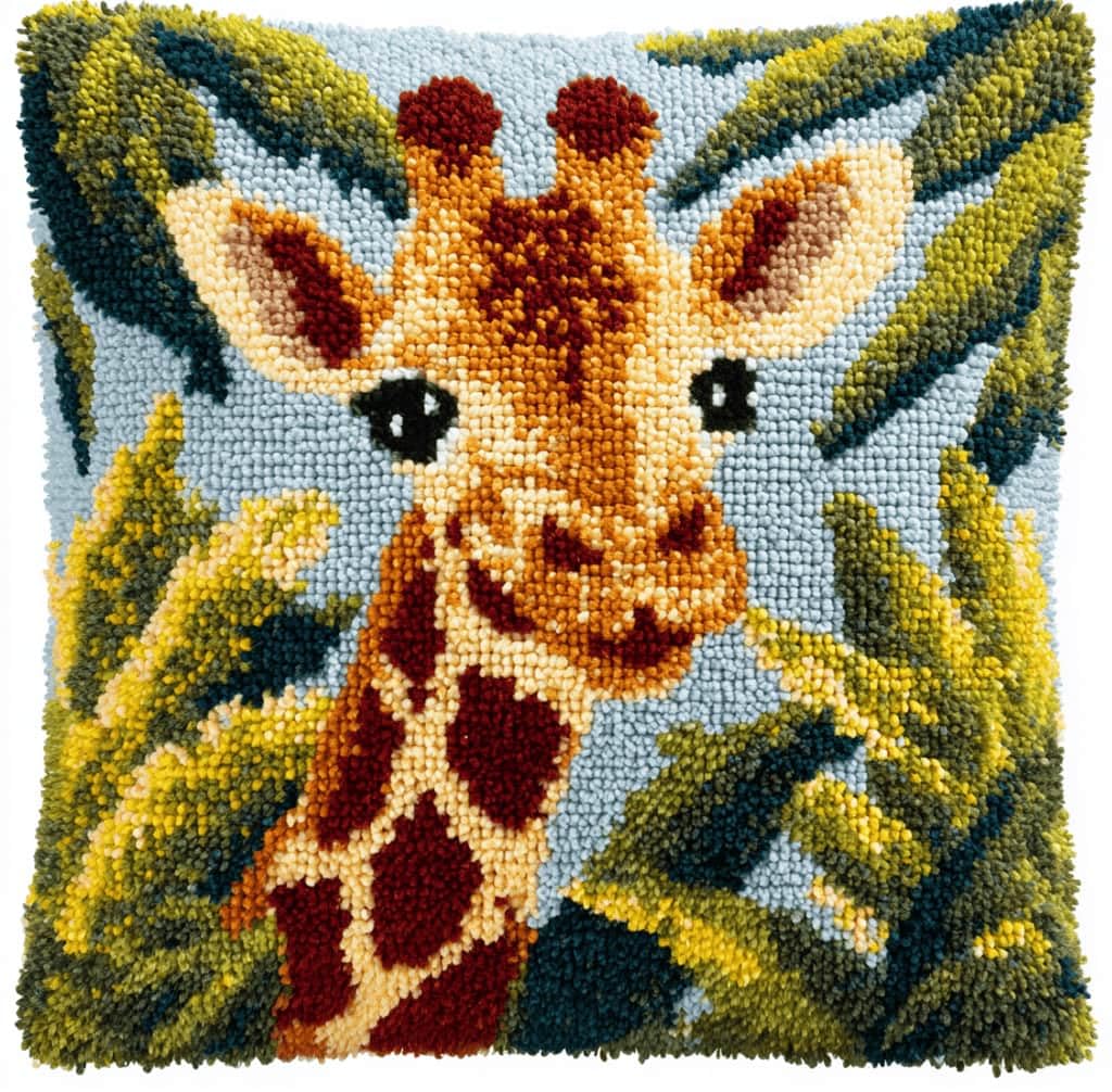 Kitquiver Latch Hook Kits for Adults Beginners-Jungle Giraffe Pre-Printed Mesh Latch Hook Rug Kits Craft Cushion Set for Home Sofa Decoration 17X17 in. DIY Gift for Mom