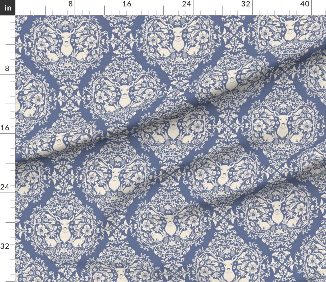 Spoonflower Fabric - Traditional Autumnal Wildlife Forest Animals Damask Whimsical Art Deco Printed on Petal Cotton Fabric Fat Quarter - Sewing Quilting Apparel Crafts Decor