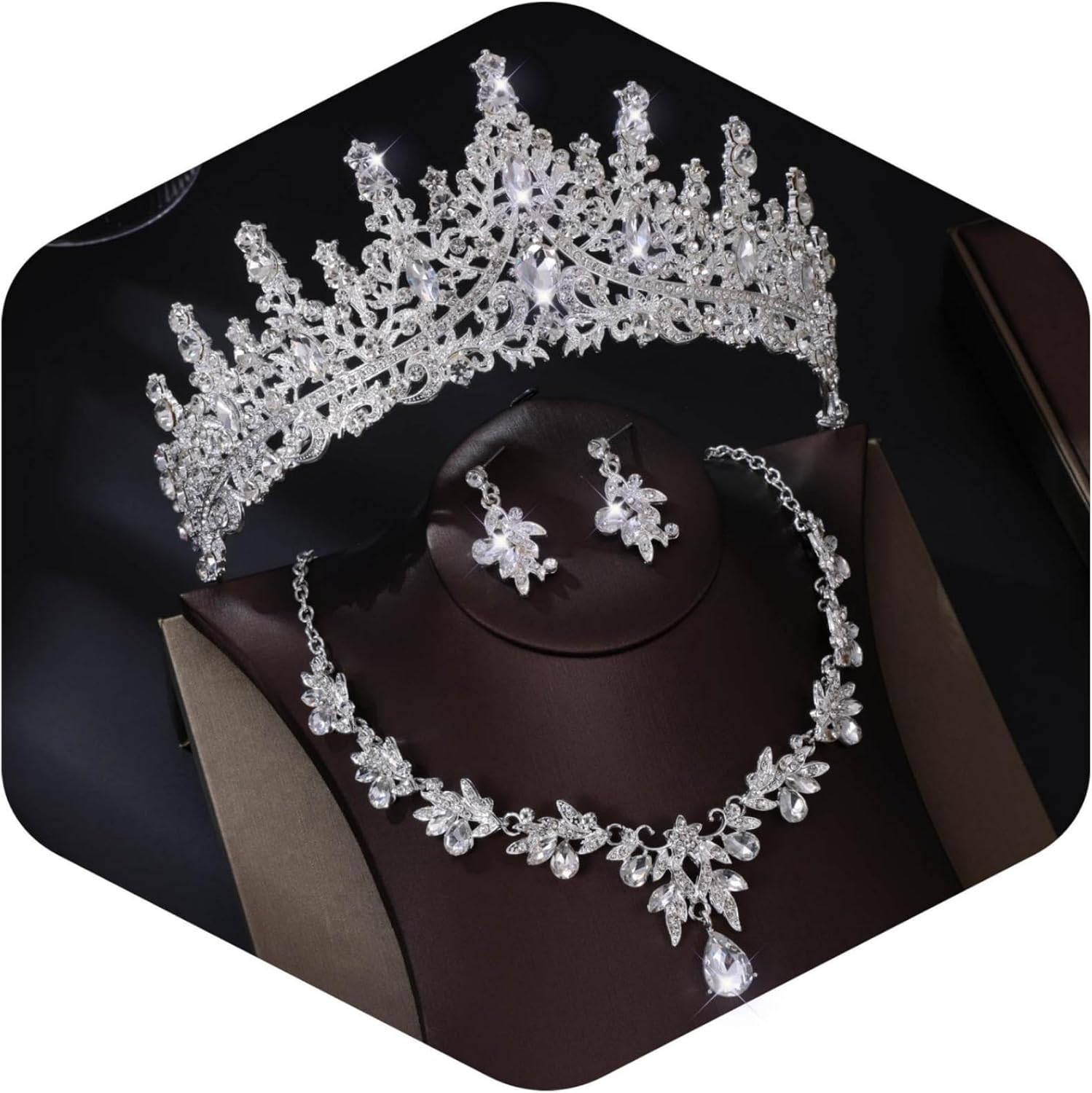 Crowns and Tiaras jewelry sets for Wedding princess birthday party Halloween Prom Pageant，Silver Crystal Bridal Jewelry Set for Women
