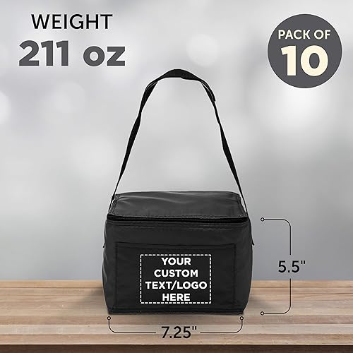 Miniatura 5 de DISCOUNT PROMOS Juego de 10 bolsas de almuerzo pequeñas personalizadas, paquete a granel, aisladas, se adapta a 6 latas, perfectas para la oficina,