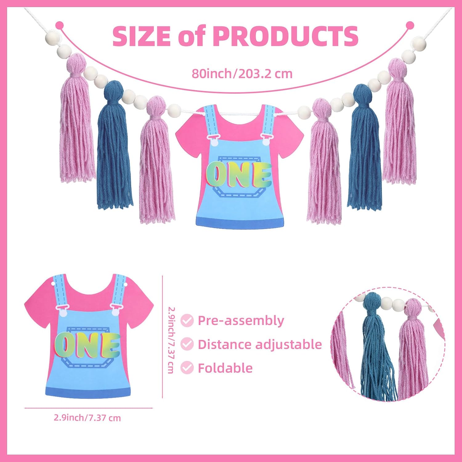 Blue Pink 1st Birthday Banner for High Chair Enlightened Teacher Party Decor Cartoon English Teachers High Chair Banner Hanging Baby Shower Decoration image 2