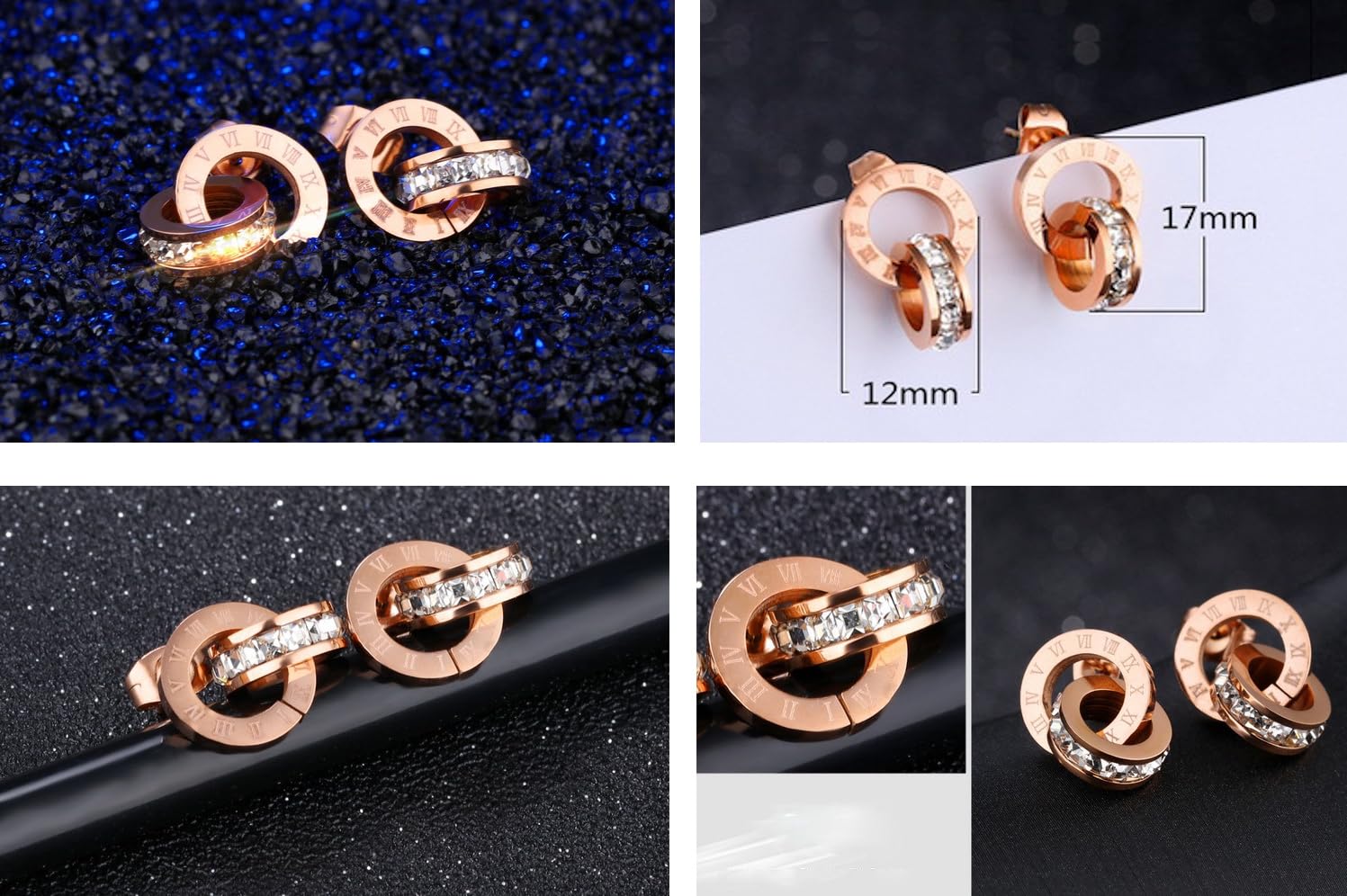 Crystalline Azuria Mujer 18ct Chapado en Oro Rosa Blanco Cristales Redondo Juego de joyas Collar con Colgante 45 cm Pendientes para Mujer y Niña