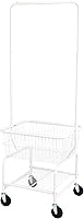 Amazon Basics 71-Inch Laundry Butler Cart with Wheels, Hanging Rack, Basket & Shelf - Sturdy White Metal