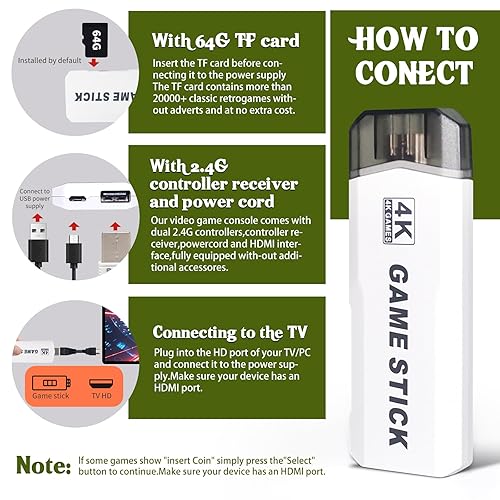 Miniatura 6 de Retro Gaming Console Stick  Plug & Play Video Game System with 23 Built-in Emulators, 20,000+ Retro Games, 4K HDMI Output, Dual 2.4GHz Wireless