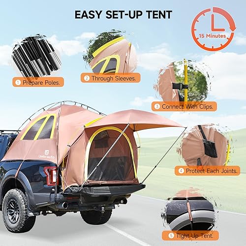 Miniatura 5 de Umbrauto Tienda de campaña impermeable PU3000 para camioneta, tienda de campaña de doble capa de 6.4 a 6.7 pies, tienda de campaña para 2 personas