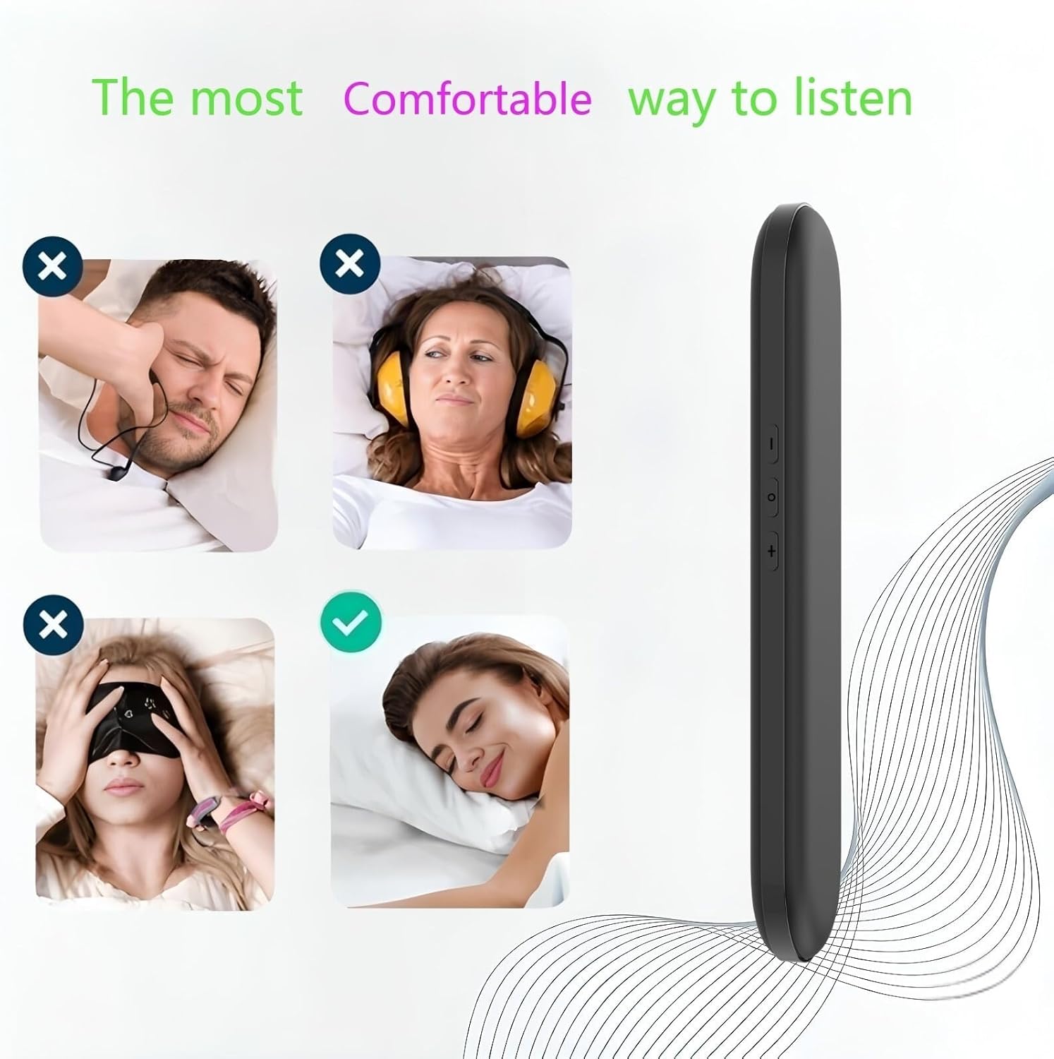 Private Mini Under Pillow Speaker Bluetooth for Sleeping, Portable Bone Conduction Technology with Volume Control/TF Function, Wireless White Noise/Sleep Aid（Black）