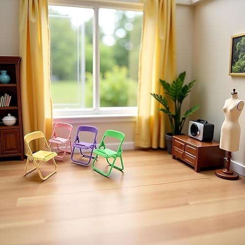 Miniatura 4 de Mini silla plegable de simulación, modelo de casa de muñecas, accesorios de silla plegable, casa de muñecas, accesorios de muebles de plástico en