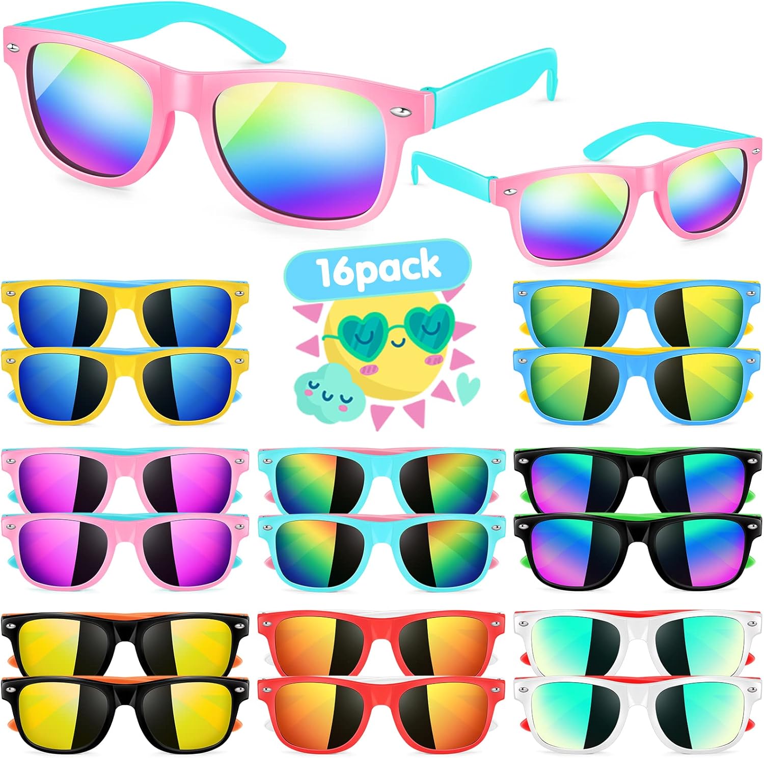 Kodvinp Kids Sunglasses Bulk 16 Pack Neon Sunglasses with