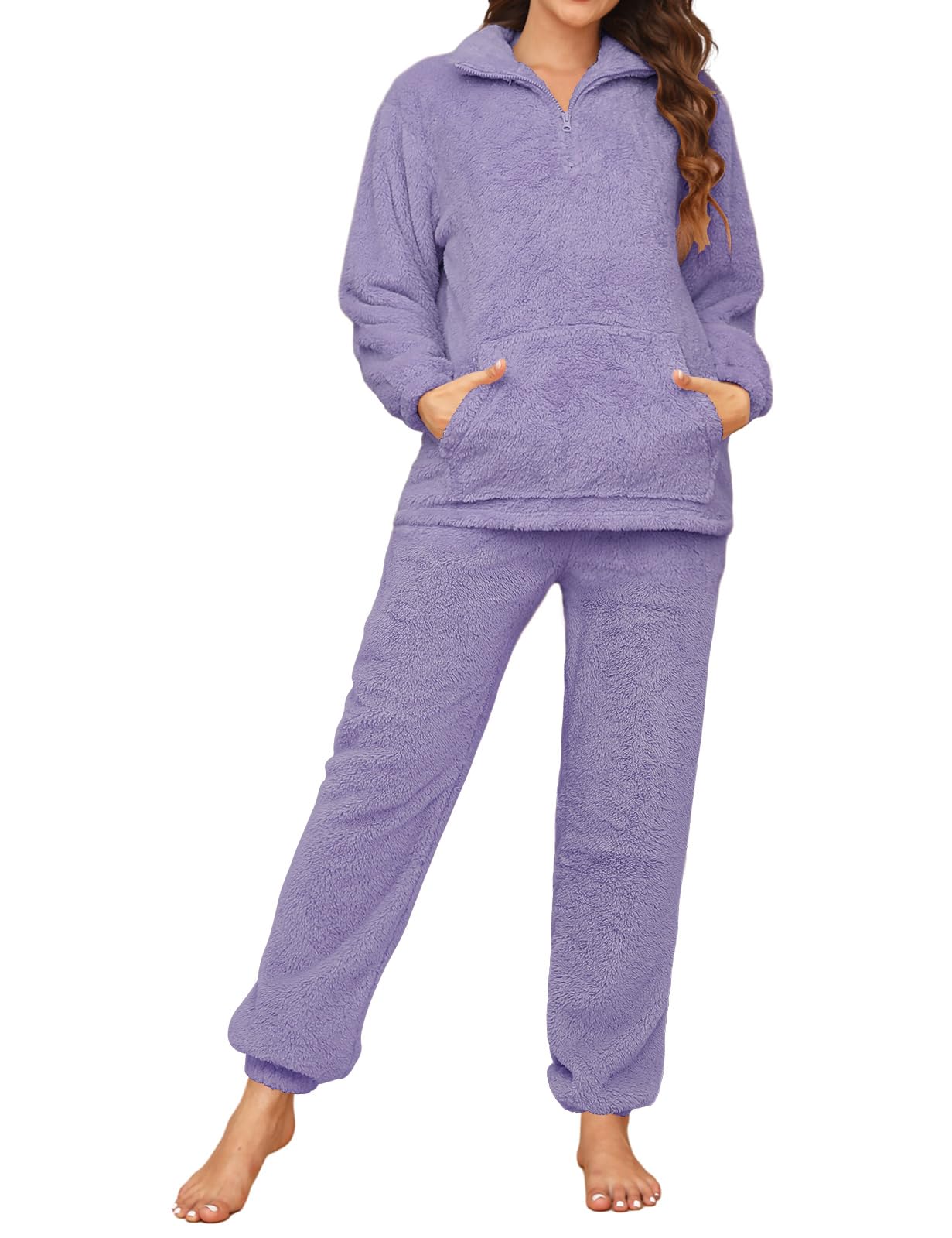 RITOSTA Pigiama Donna Invernale Felpato Pigiama Invernale in Pile Morbido Pigiami Stitch Lungo Pigiama Natalizio Tuta Termica Due Pezzi Donna con Felpa Pile di Cerniera,Pantalone