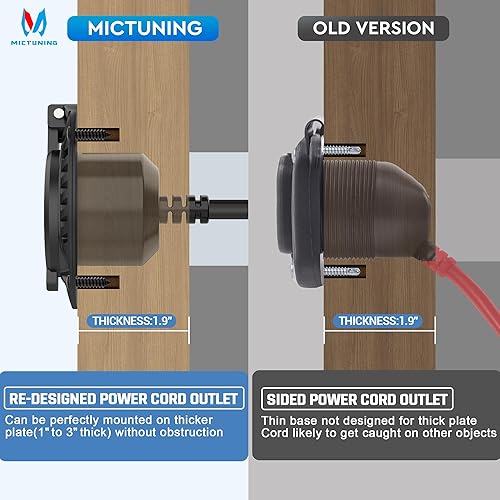 Miniatura 10 de MICTUNING Enchufe de puerto de CA de 15A de 72 pulgadas con cable de extensión integrado resistente con tapa resistente y sierra de agujero - Negro