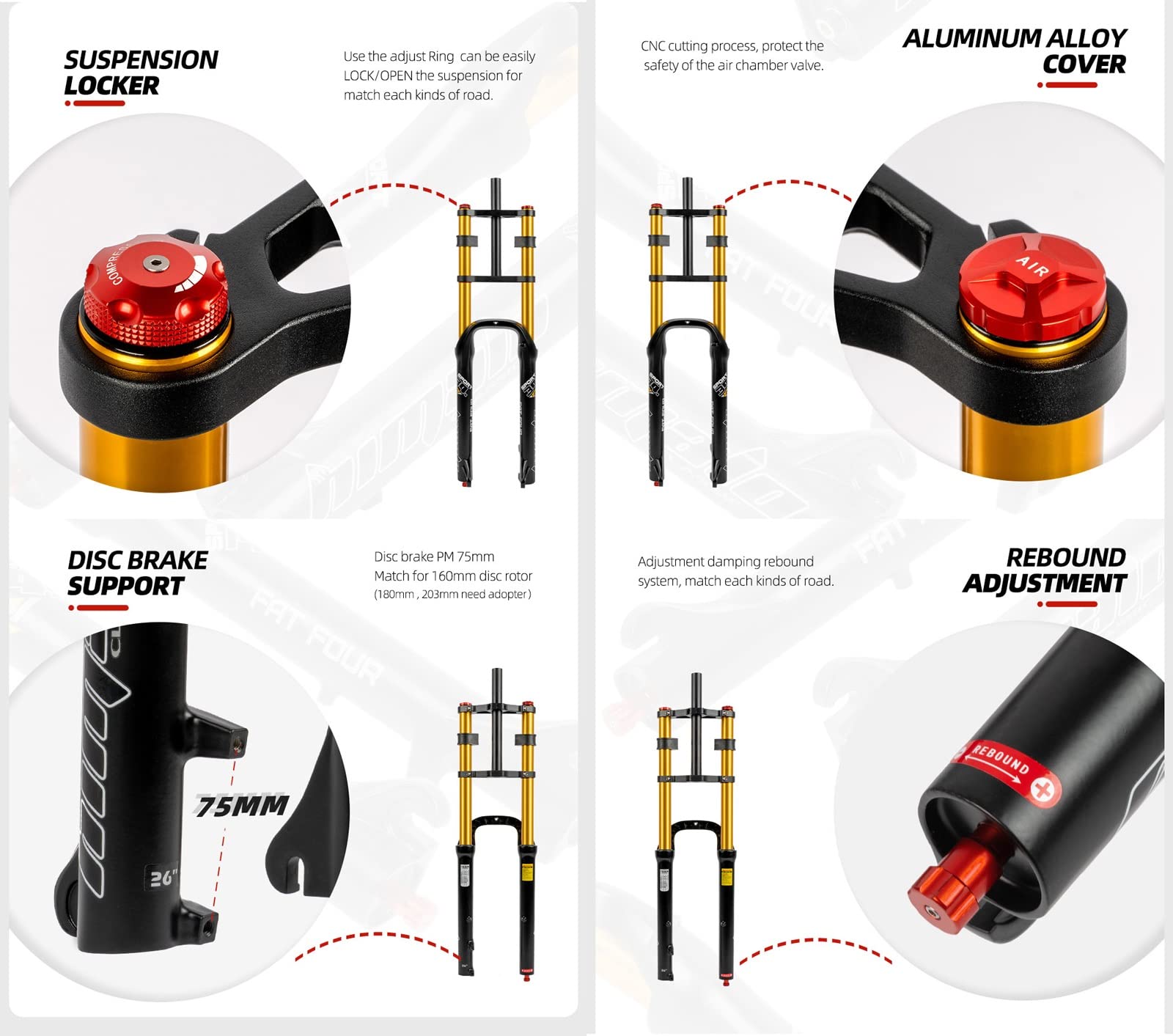 Horquillas Gruesas 20p 4.0 Freno Disco Recto 1-1/8 BMX Horquilla Suspensión Neumática Bloqueo Viaje Ajuste Amortiguación DH Bicicleta Eléctrica Horquilla Bicicleta Montaña Recorrido 160mm