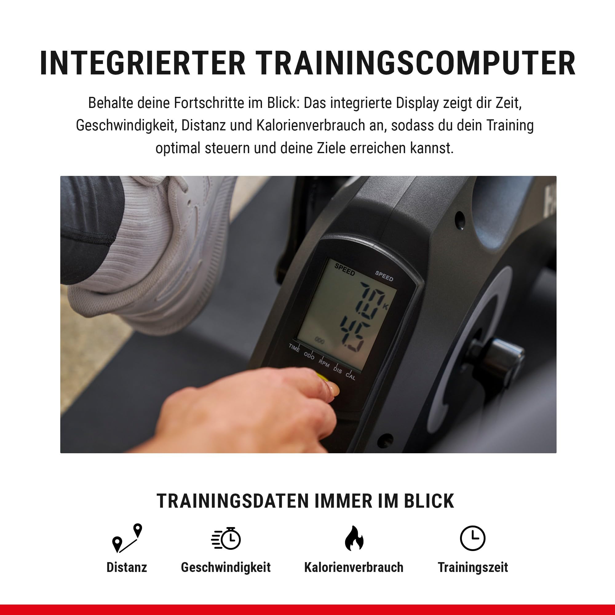 HAMMER Pedaltrainer für Zuhause Magnet - leiser Mini Heimtrainer mit Display, 8 Widerstandsstufen, inkl. Anti-Rutsch-Matte, Sicherheitsgurt, Beintrainer im Sitzen für Büro, Homeoffice und Senioren