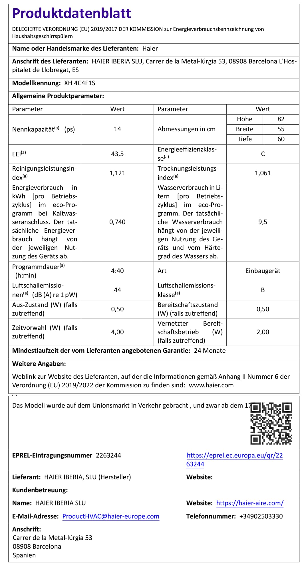 Haier Geschirrspüler teilintegriert 60 cm Washlens Plus Series 2 14 Maßgedecke 5 Programme automatische Türöffnung Besteckschublade leise XH 4C4F1S