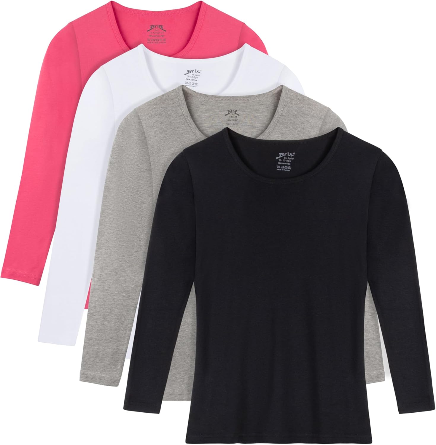 Brix Baby Toddler Girls’ Long Sleeve – Tees Crew Neck Cotton Flexy 4 – Pack Ts.