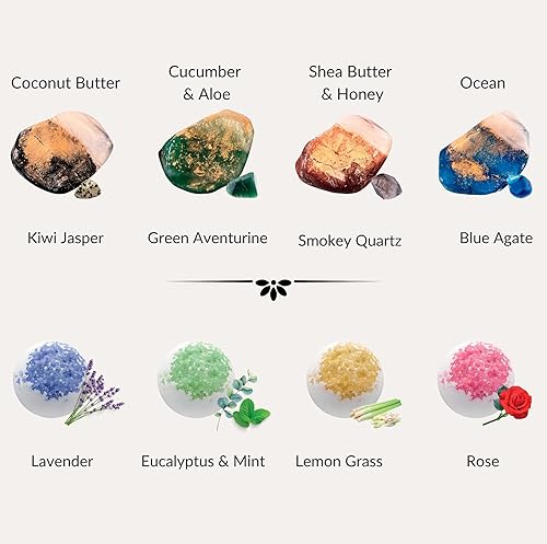 Miniatura 5 de Juego de regalo de jabón de roca y bomba de baño, paquete de spa de lujo para mujeres con 4 jabones decorativos de piedras preciosas con cristal