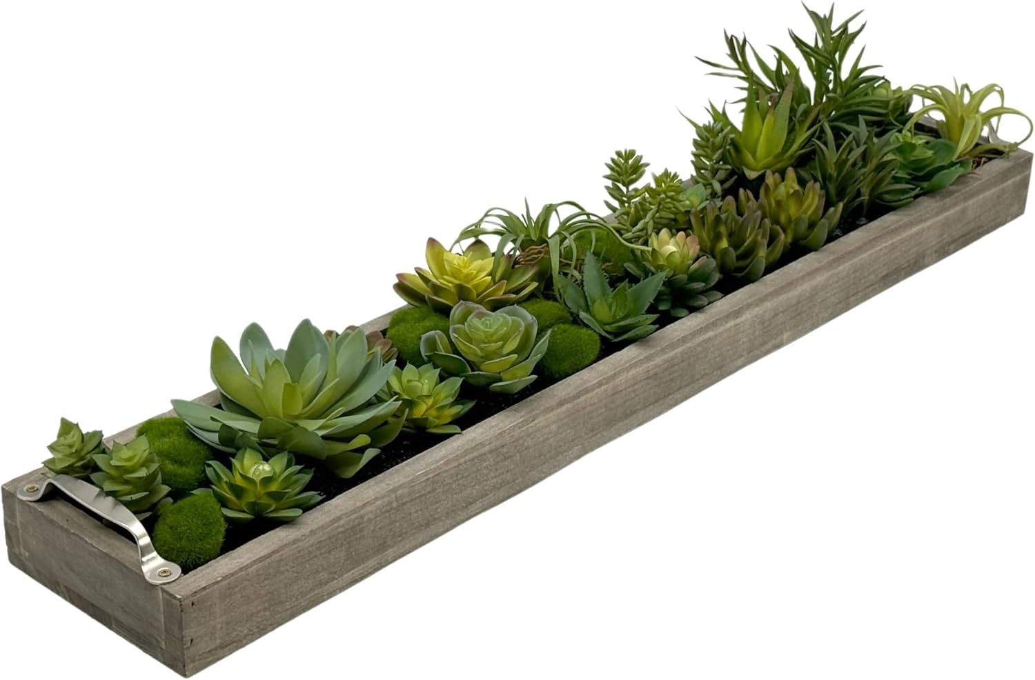 Galt International Faux Assorted Succulent in 31" Wood Tray with Handles | Grey Wood Tray, Artificial Green Moss, Dining Coffee Table Centerpiece