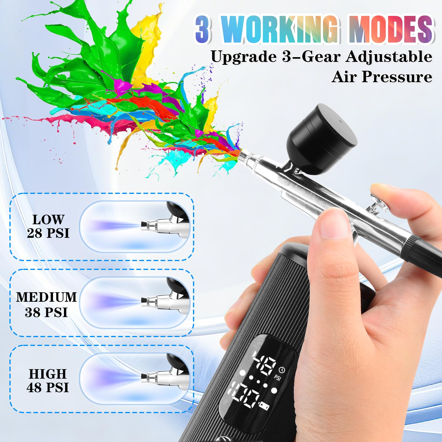 Kit de aerógrafo con compresor, aerógrafo portátil de alta presión de 48 PSI