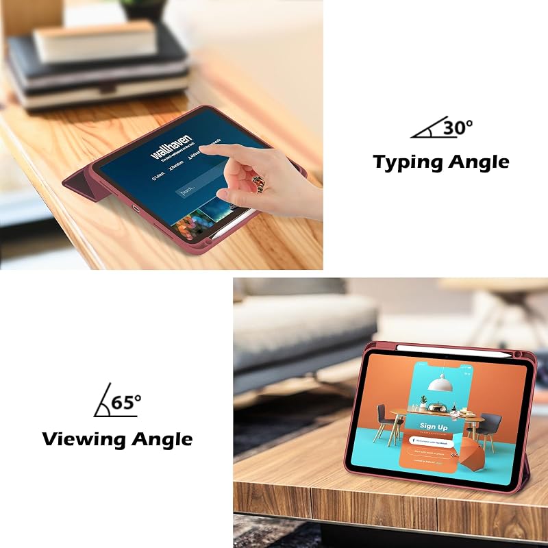 ProCase iPad 10-11 hüvely tolltartóval, ütésálló smart tok, átlátszó hátlap, bordó