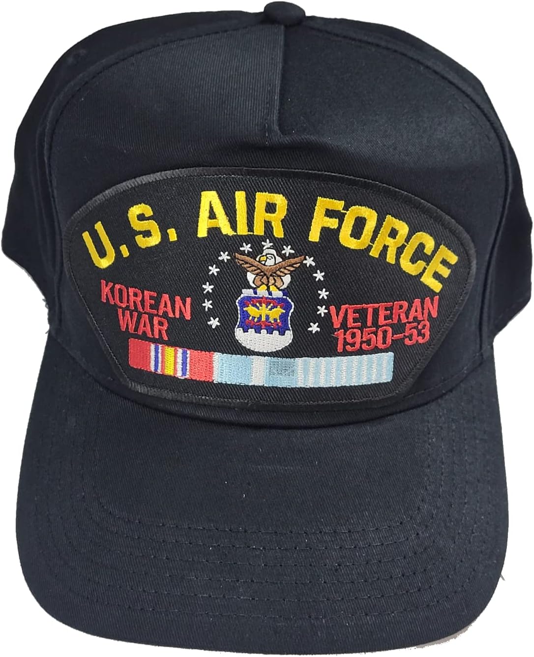 U.S. AIR Force Korean WAR Veteran Hat with Ribbons and Air Force Crest Cap - Black - Veteran Owned Business