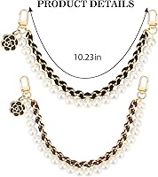 Vista 6 de 2 piezas de cadenas extensoras para bolsos de metal negro con perlas, dobles extensores de correa para bolsos, para bolsos de mano y bandolera