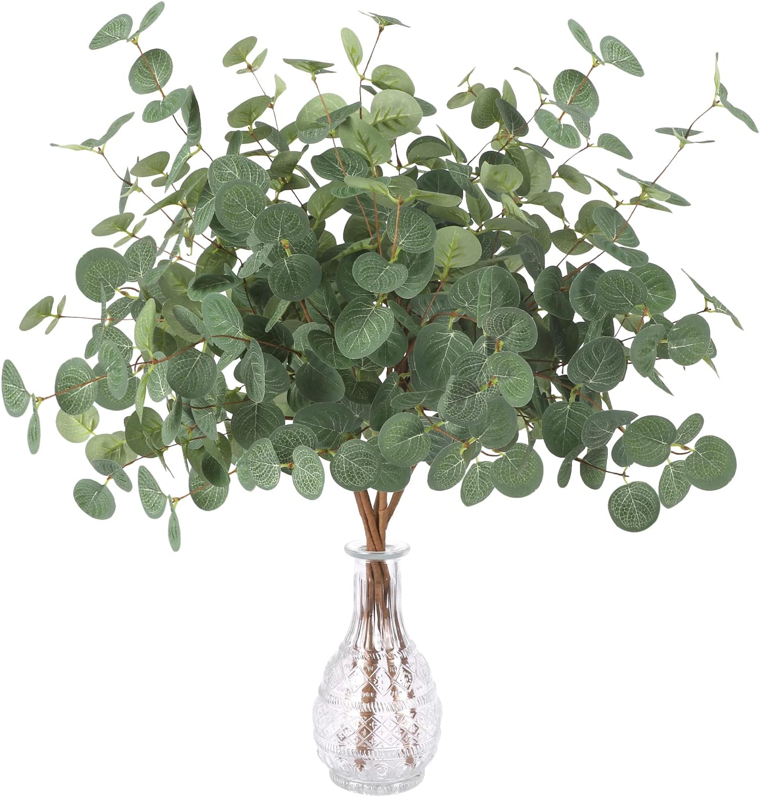 FUNARTY 6 Pcs Artificial Eucalyptus Leaves Long Stems 25" Tall with 80 Leaves Fake Silver Dollar Eucalyptus Plant Greenery Stems Branches for Farmhouse Vase Bouquets Wedding Greenery Decor