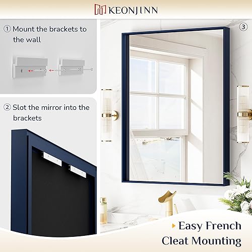 Miniatura 259 de Keonjinn Espejo de baño dorado de 48 x 36 pulgadas, espejo rectangular con marco de metal dorado cepillado, espejo de pared grande rectangular