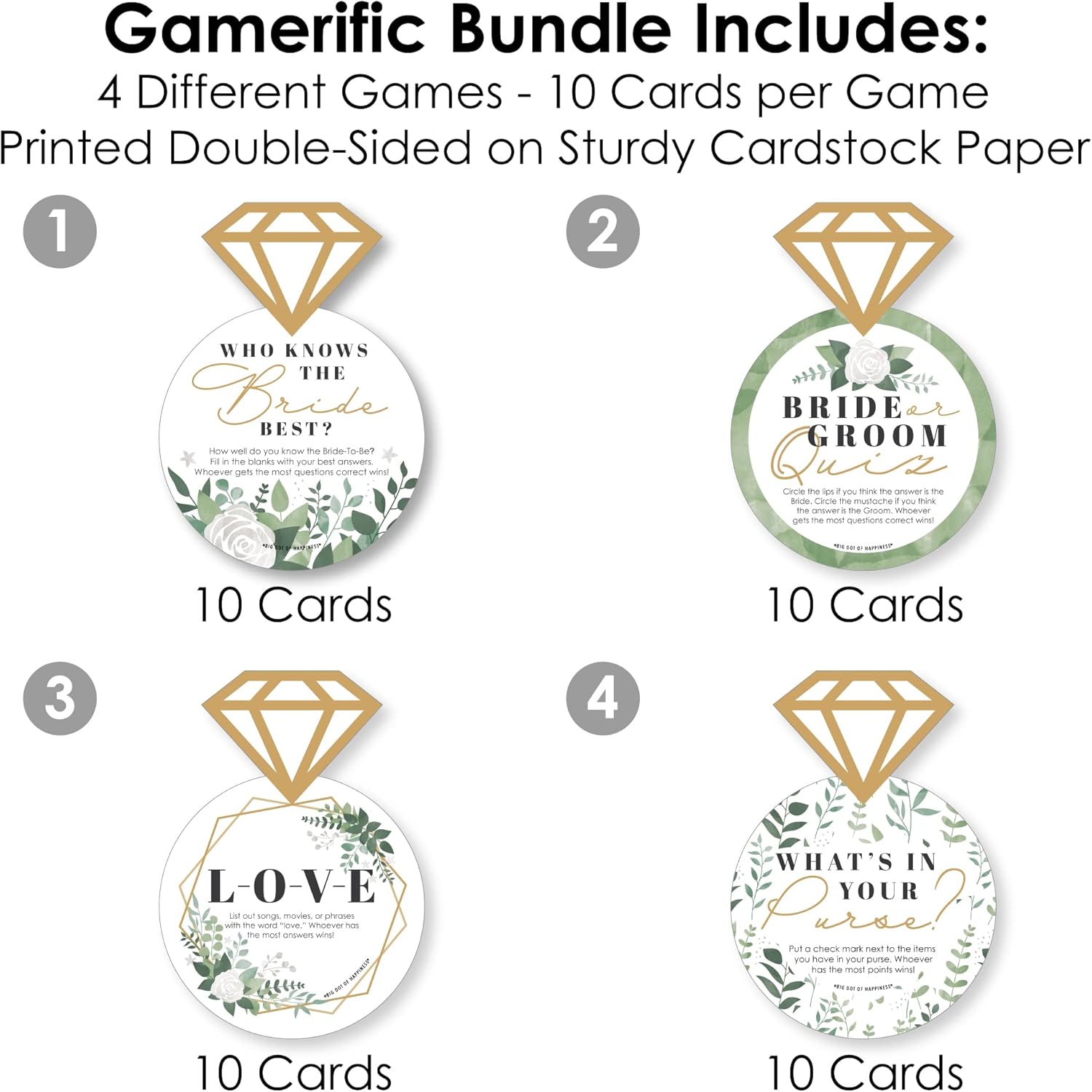 Big Dot of Happiness Boho Botanical Bride - 4 Greenery Bridal Shower Games - 10 Cards Each - Gamerific Bundle : Home & Kitchen