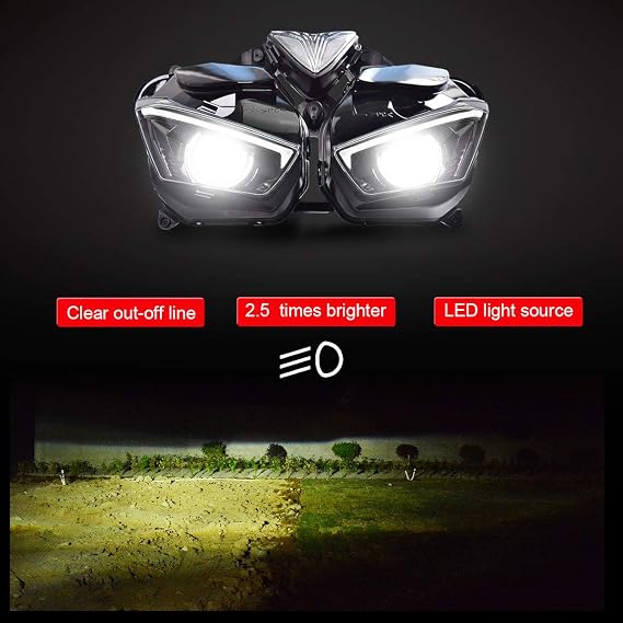 KT R3/R25 2015-2018 Headlight, Green Demon Eye | DRL, High/Low Beam, Optical Fiber, and Amber Turn Signal