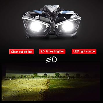KT R3/R25 2015-2018 Headlight, Green Demon Eye | DRL, High/Low Beam, Optical Fiber, and Amber Turn Signal