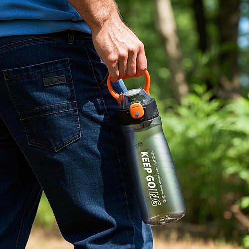 Miniatura 7 de Botella de agua deportiva, botellas de agua reutilizables de plástico de 27 onzas con medidas, botellas de agua para hombre, a prueba de fugas,