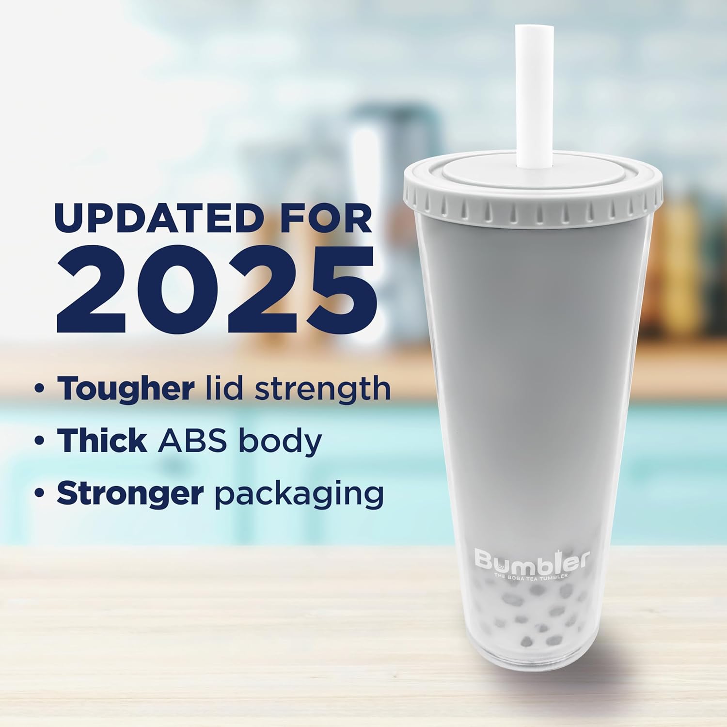 Bumbler 24oz Large Reusable Portable Eco-Friendly Tumbler | Drinking Cup with Wide Soft Tip Straw, Aesthetic Leak-Proof Lid – for Boba Tea, Smoothies, Iced Coffee, Hot or Cold Drinks – White - Image 5