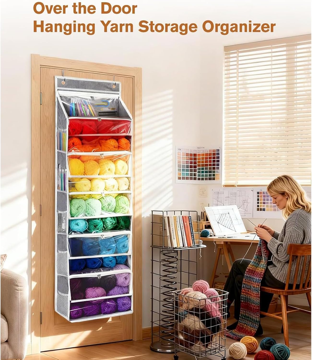 Over The Door Storage Organizers with 6 Pockets and 12 Compartments Made by 600D Oxford Fabric for Home Organization Clear PVC Window Planner