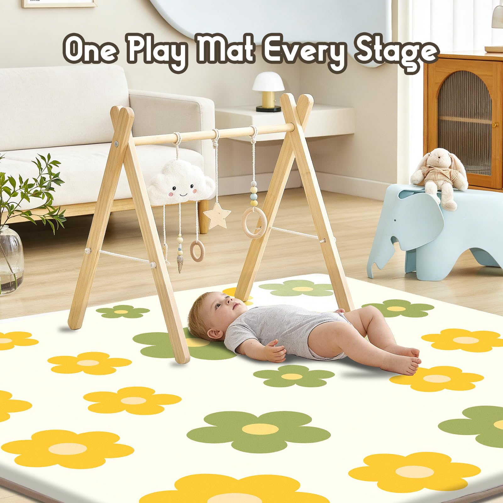 Baby-Spielmatte für den Boden, 3,3 cm dicker Schaumstoff, weich gepolsterte Spielmatte für Bauchzeit, 150 x 200 cm, wasserabweisend, Korallensamt, Laufgittermatte für Kleinkinder, Kleinkinder