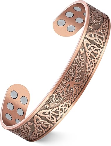 Feraco Pulsera de Cobre Puro para Hombres y Mujeres, Brazalete Magnético de Ultra Resistencia para Hombres y Mujeres con Imanes de Neodimio de 3500