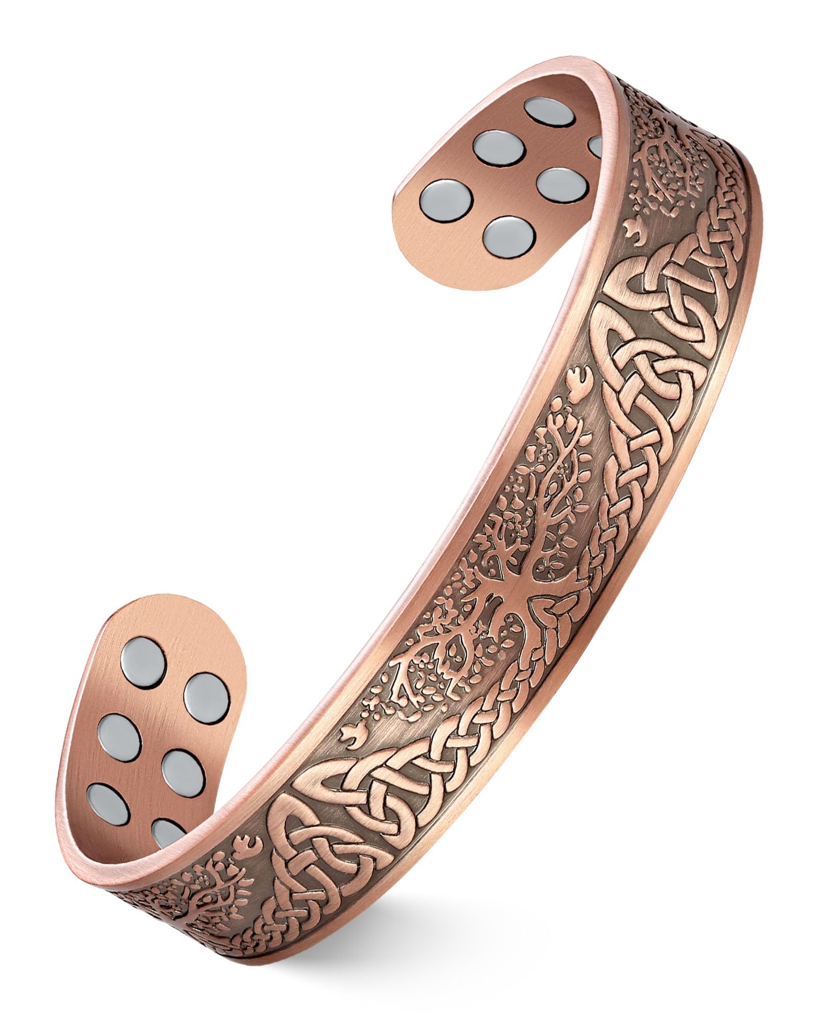Copper Magnetic Bracelets for Men Women with Healing Magnets, Tree of Life Pattern, 99.99% Pure Solid Copper Therapy Cuff Bangle, Health Jewelry Gift