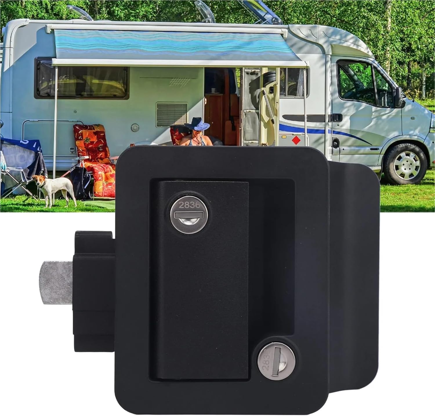 Trailer Door RV Door Lock with Paddle Deadbolt Door Handle Enclosed Entry Door Lock Black 1Pcs