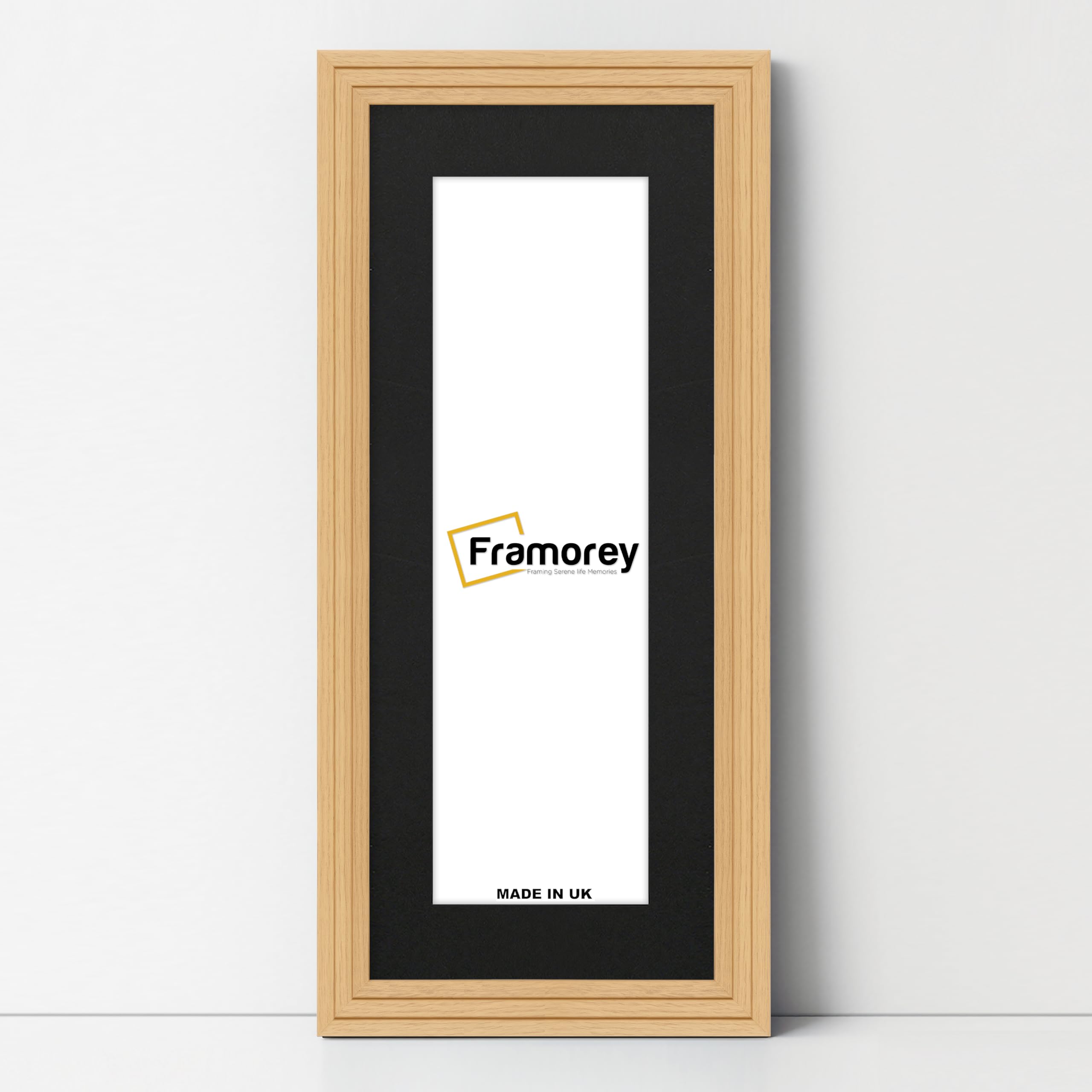 FRAMOREY Panorama Step Style Wooden Effect Picture Frame, 30x16" Size Oak Photo Frame With 26x12" Size Black Mount, Photo Print Frames, Wall Hanging Poster Frame, Best Photo Frames For Living Room