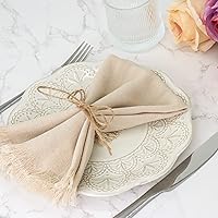 Vista 7 de Servilletas de tela hechas a mano con flecos, 18 x 18 pulgadas, juego de 4 servilletas de lino y algodón versátiles hechas a mano cuadradas rústicas