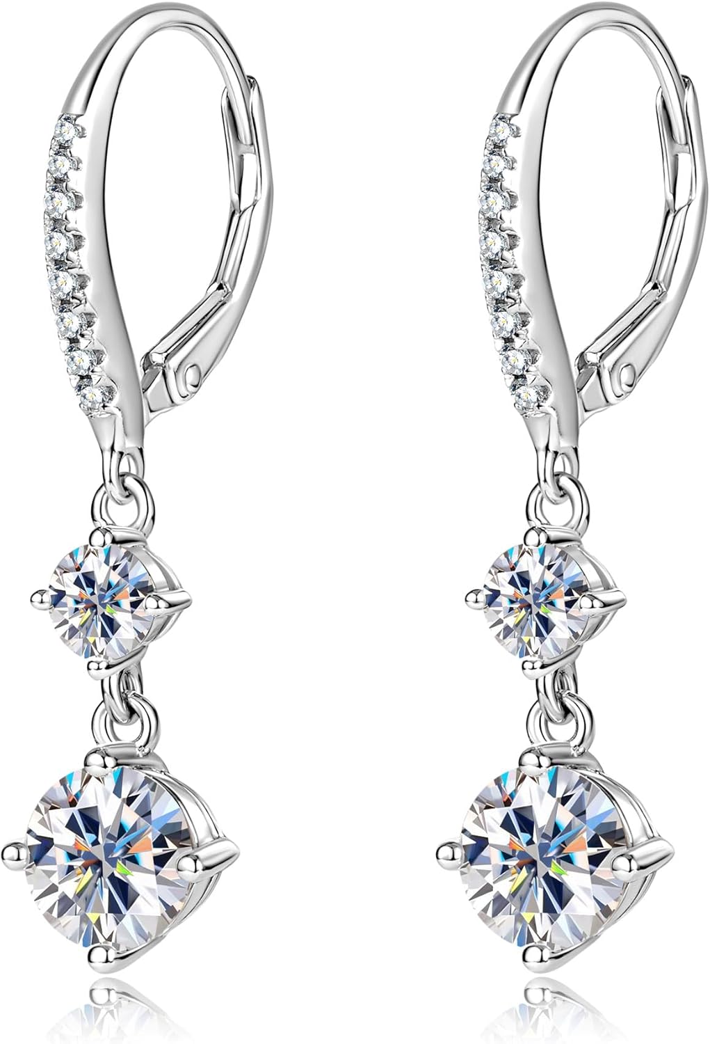 AINUOSHI Moissanite Hoop Earrings, 925 Sterling Silver Dangle Earrings, Hypoallergenic Leverback Drop Earrings for Women, Jewelry for Wedding Anniversary Birthday Gifts (Silver)