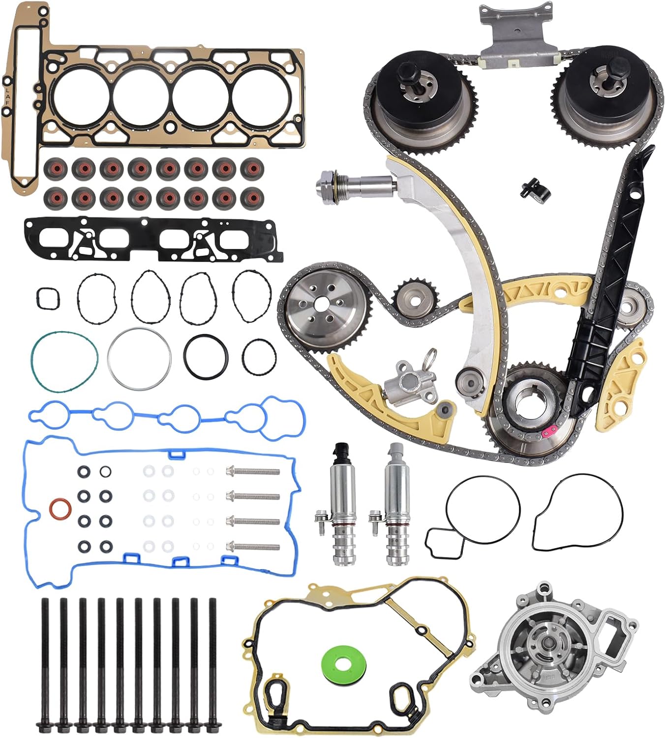 Timing Chain Kit Water Pump Head Gasket Set VCT Selenoid Actuator Gear for 2009-2017 GM Buick Equinox Malibu Terrain 2.2L 2.4L Ecotec 9-4201S HS26517PT