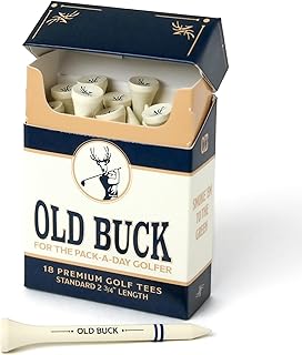 Old Buck 2 3/4" Bamboo Golf Tees, Premium Wooden Driver Tees in Cigarette-Style Carton — 18 Tees — Novelty Golf Gift for Men, Dad & Groomsmen