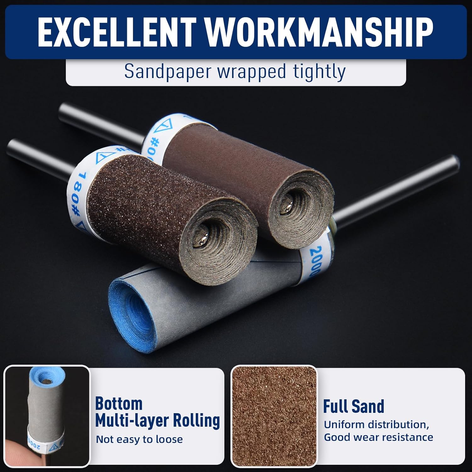 20Pcs 240 Grit Sanding Drums Sandpaper Sticks Set for Dremel Rotary Tool with 1/8" Shank, Sanding Bits Kit Rotary Tool Accessories for Metal Rust Removal/Stone Grinding/Jade Polishing (240 Grit)