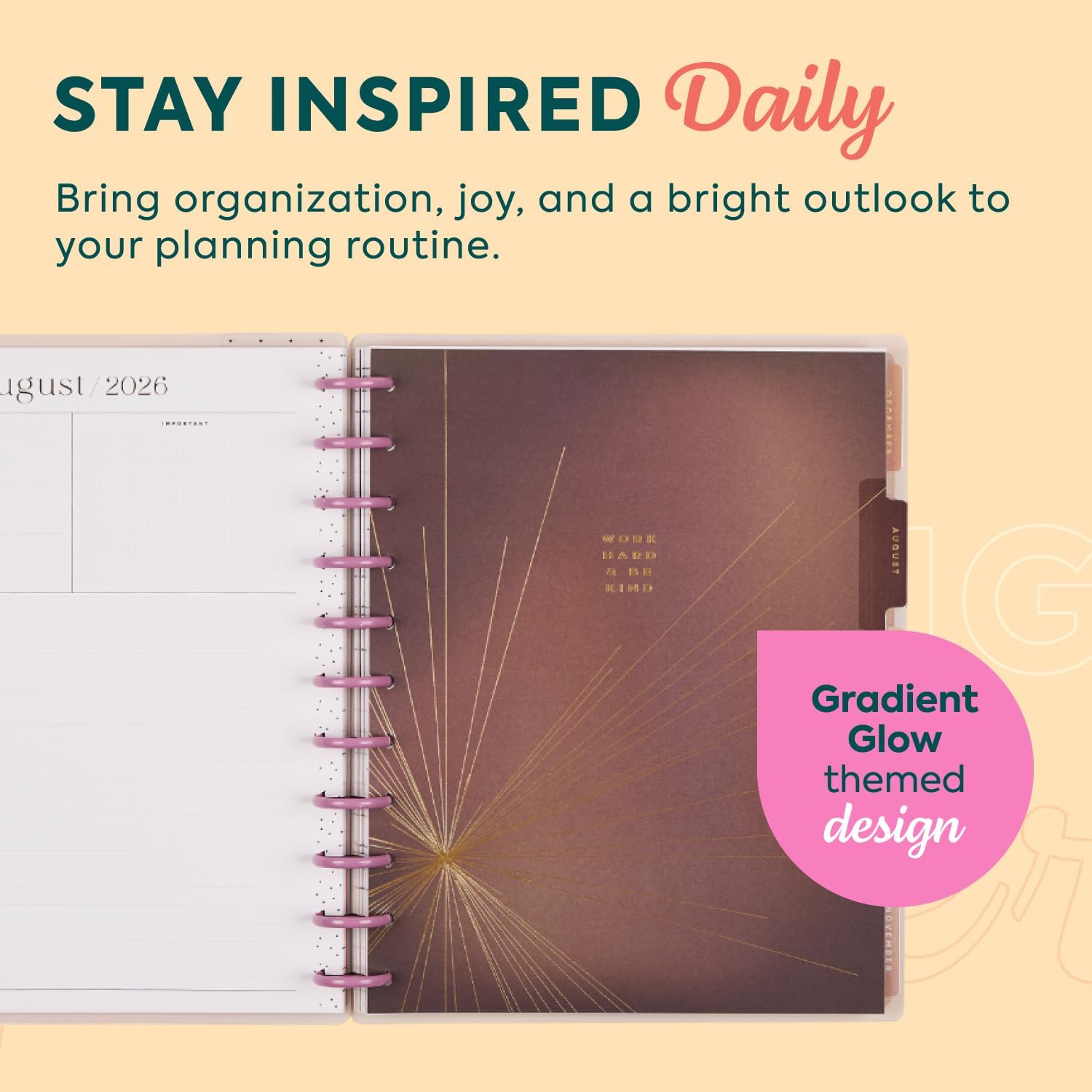 Happy Planner Disc-Bound Planner July 2026–June 2027, Includes 3 Extra Months and 2 Sticker Sheets, Big Size, 8.5" x 11", Horizontal Layout, Gradient Glow
