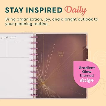 Happy Planner Disc-Bound 12-Month July 2026-June 2027 Planner Bundle with 15-Sheet Sticker Pack, Big Sized, Horizontal Layout, Gradient Glow, 2 Items