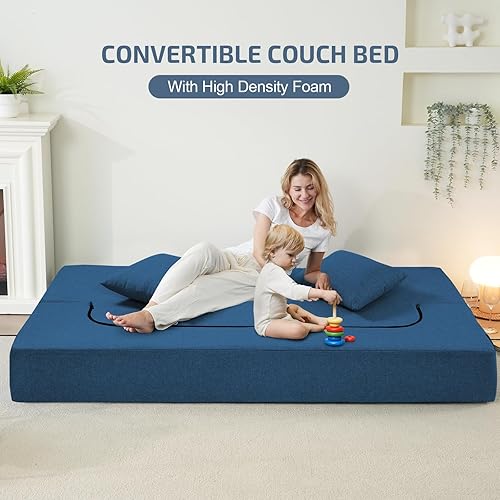 Miniatura 108 de Sofá cama plegable 2 en 1 con almohada, silla plegable, sofá de piso y colchón para dormir, funda lavable y silla de espuma viscoelástica para sala