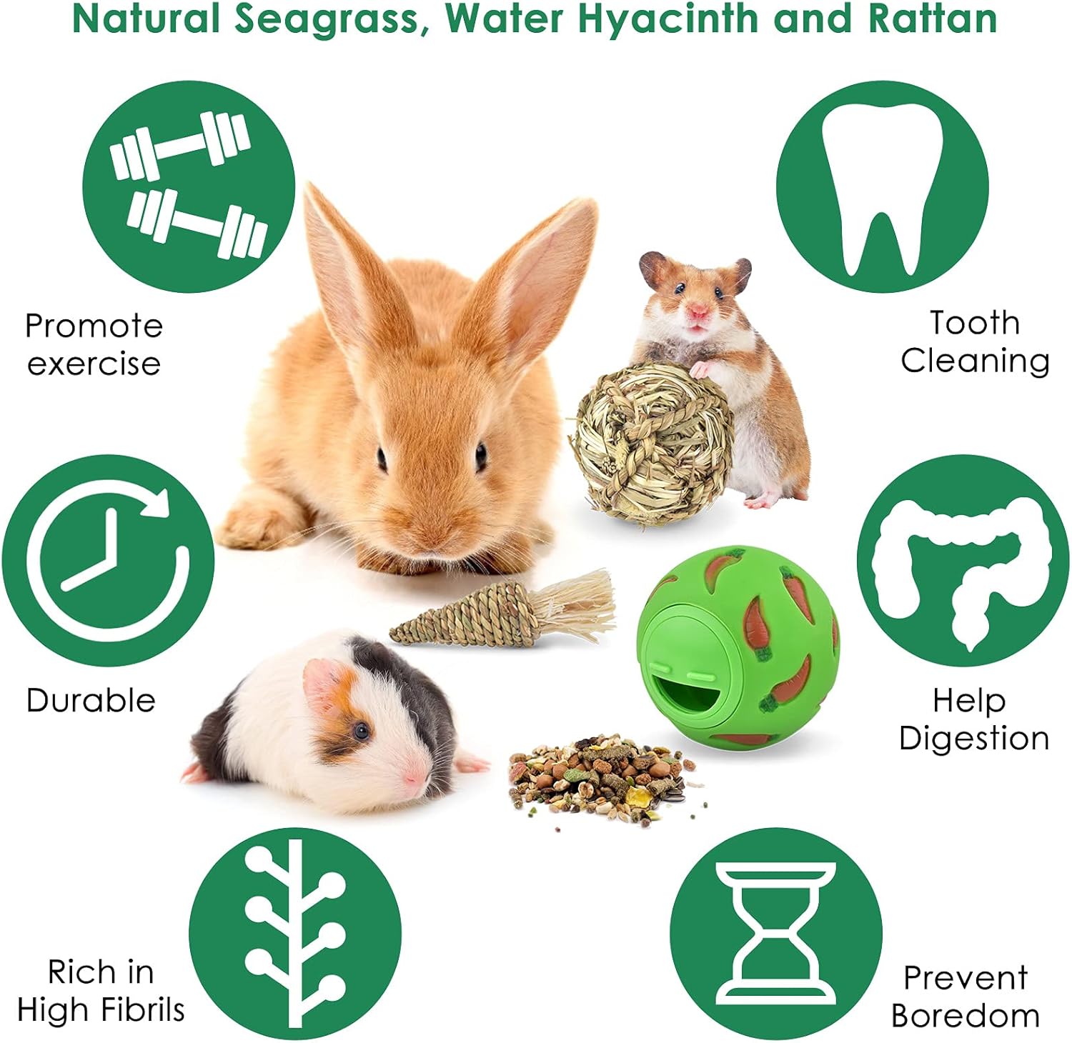 ERKOON Small Animal Treat Ball, Boredom Breaker Plastic Snack Ball Fun Toy Natural Water