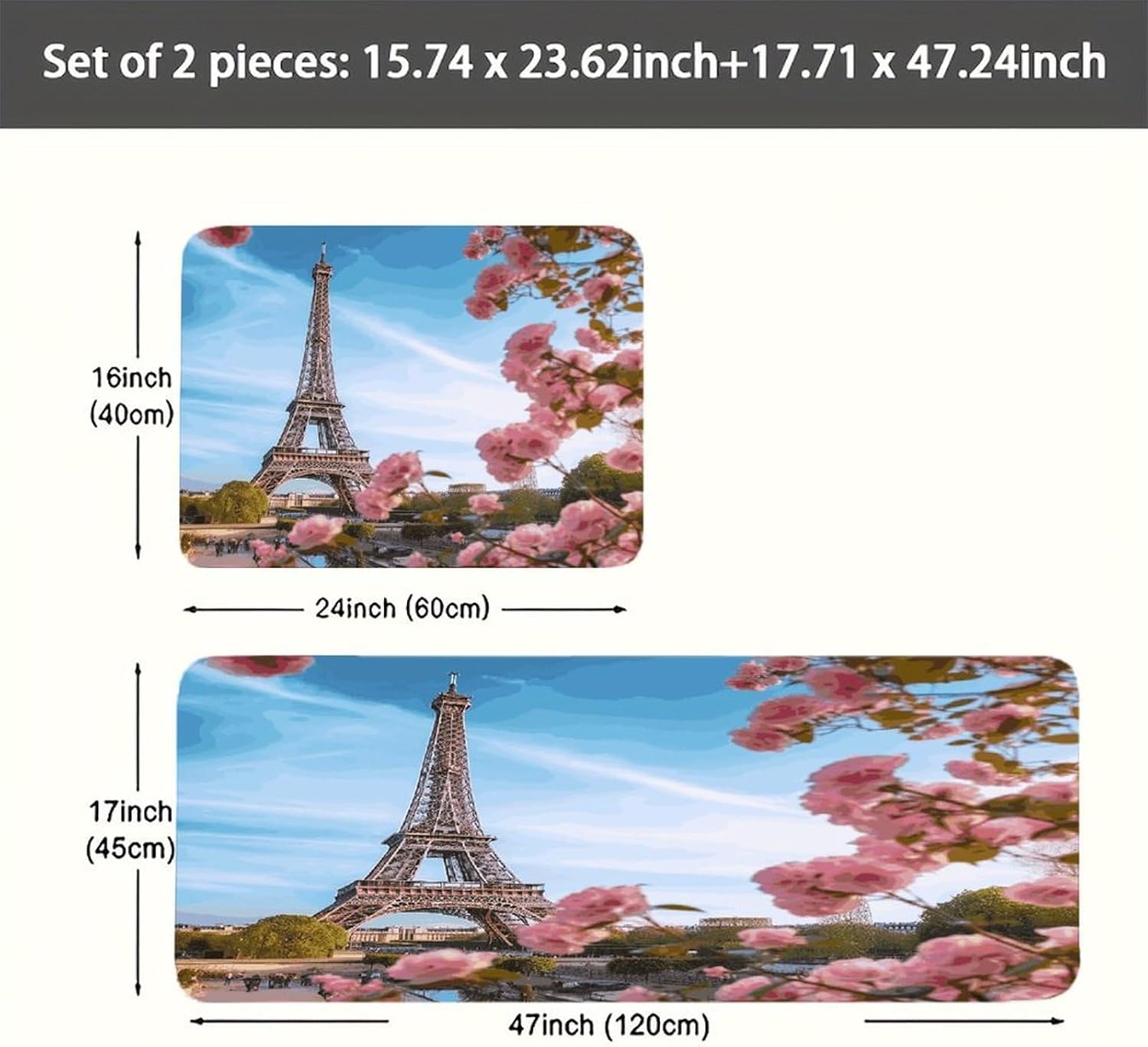 Paris Eiffel Tower with Flowers Kitchen Mats for Floor 2PCS Waterproof Non-Slip Kitchen Rugs Cushioned Anti-Fatigue Mat Heavy Duty Floor Mats Comfort Standing Mat for Kitchen Home Office Laundry image 5