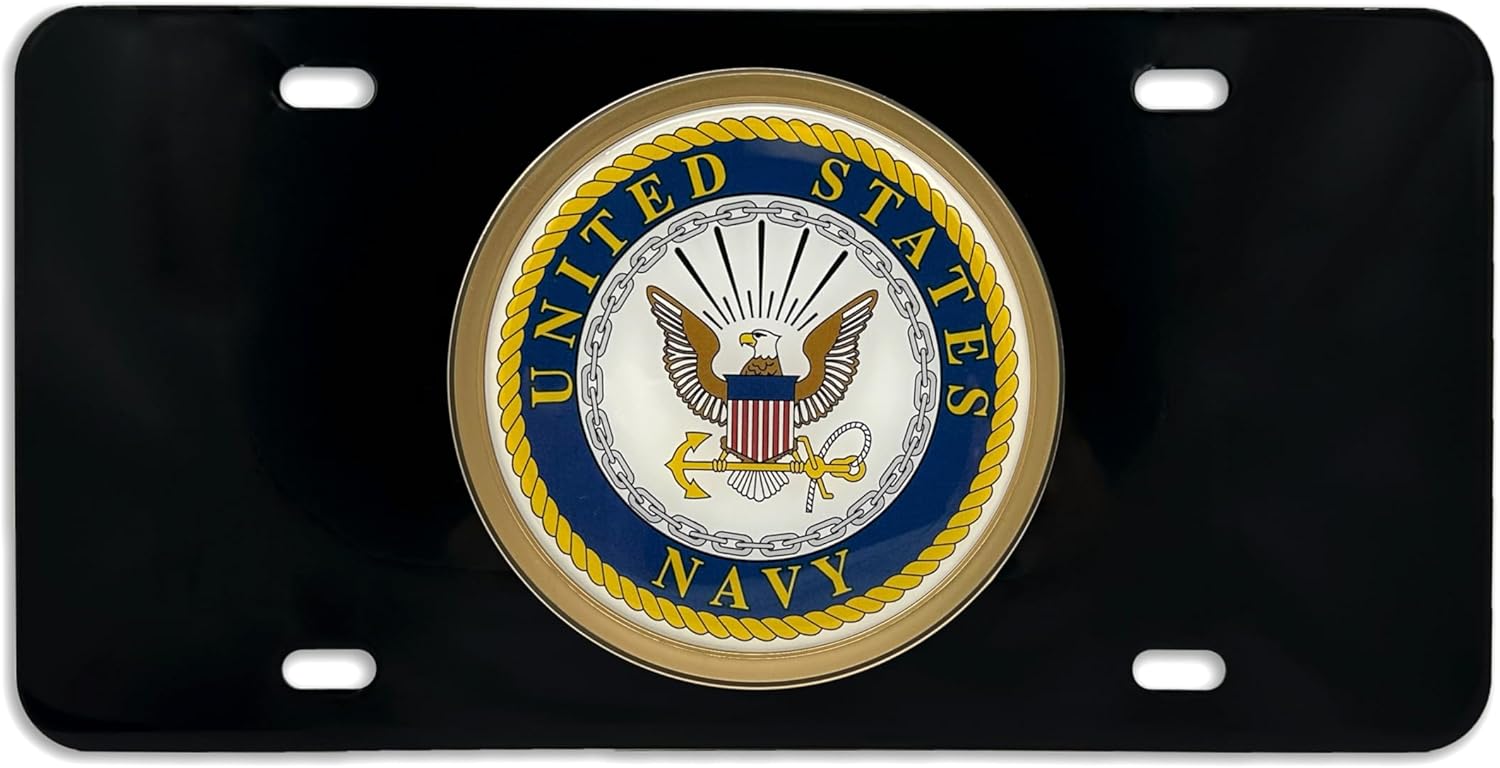 Elektroplate Officially Licensed United States Navy All-Metal Black Steel Decorative Front Plate with 3D Emblem | Weatherproof Automotive Accessory for Cars, SUVs, Trucks (12" x 6")