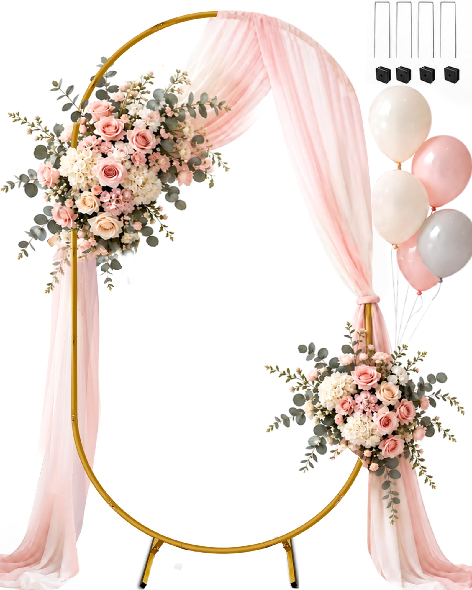 JEBUTU 2.2 m Wedding Arch Backdrop Stand, Metal Balloon Arched Frame