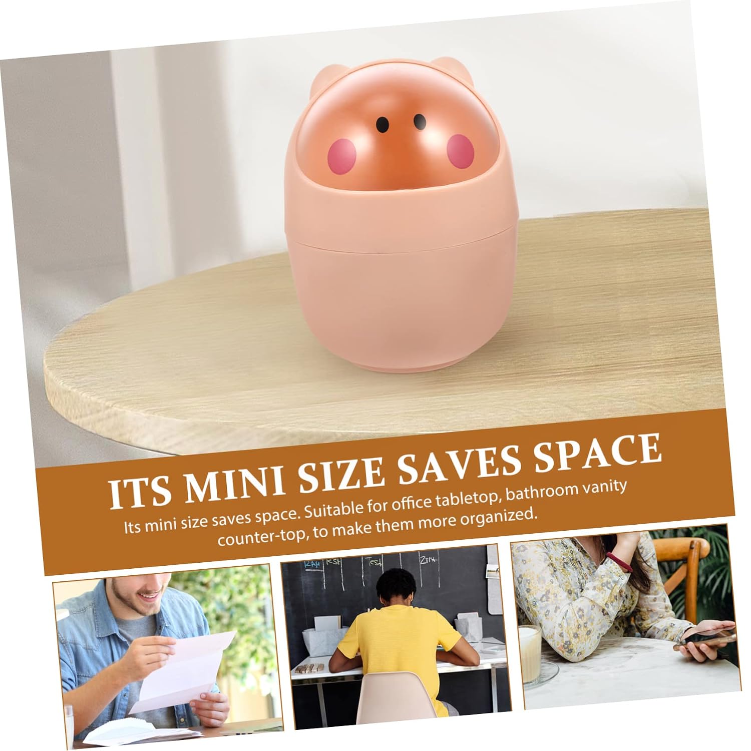 Cute Pink Desktop Trash Can with Flip Lid Lightweight Waste Container for Home Office and Dorm Use Multi-Functional Rubbish Storage Bin for Tidy Spaces